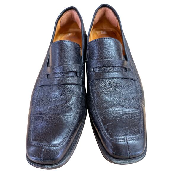 SANDRO MOSCOLONI PEBBLED LEATHER PENNY LOAFERS IN BLACK MEN'S 11.5 D - Picture 5 of 15
